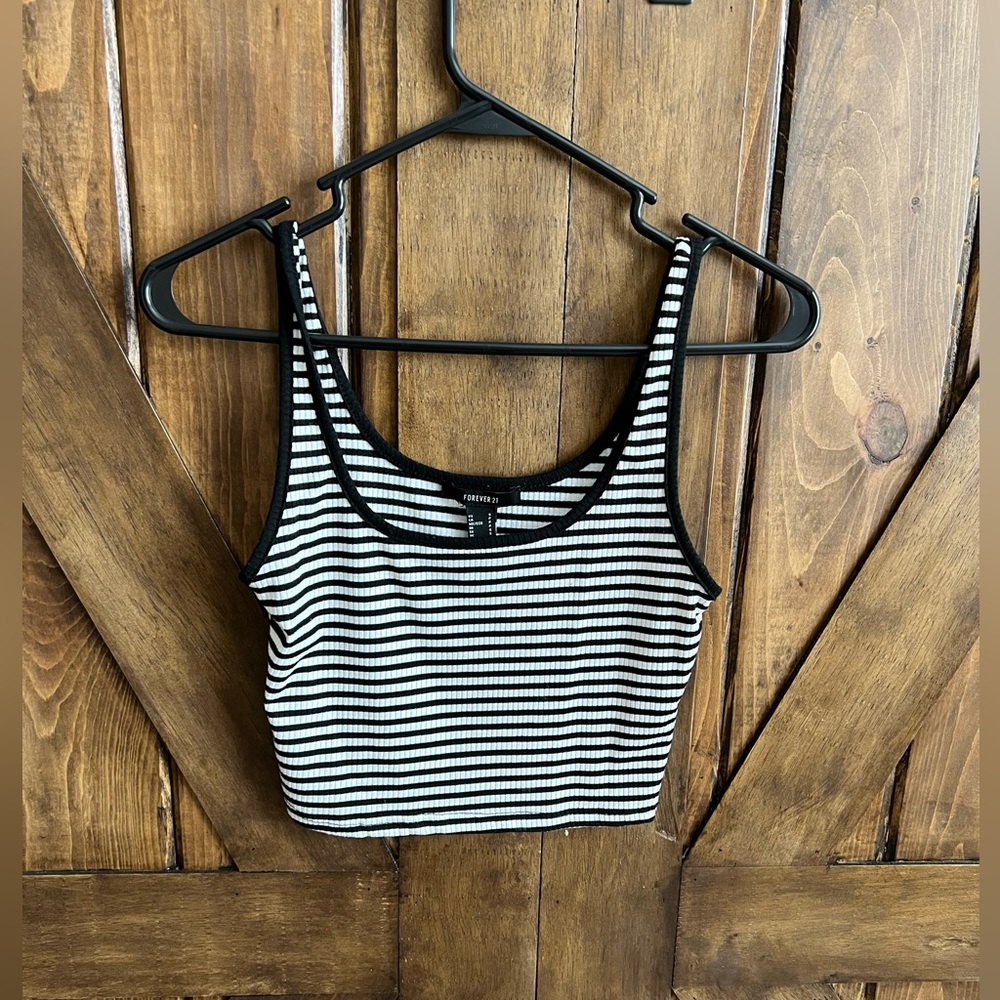 Forever21 Black and White Striped Cropped Tank